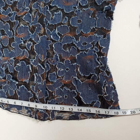 Mishca Women's Shirt Small Blue Denim Distressed Applique on Mesh Embroidered - Picture 10 of 12